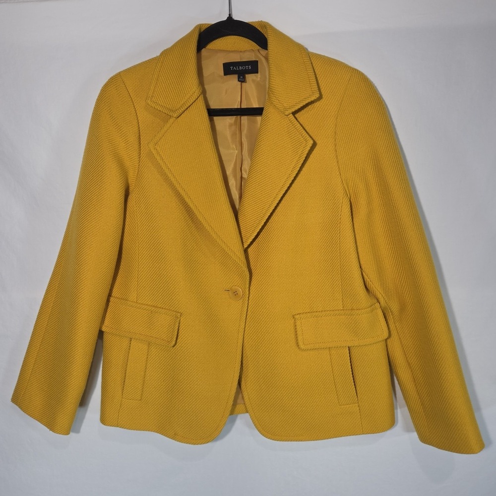 Talbots Womens Blazer Sz 10 Mustard Yellow Wool Blend Career Jacket Preppy Gold